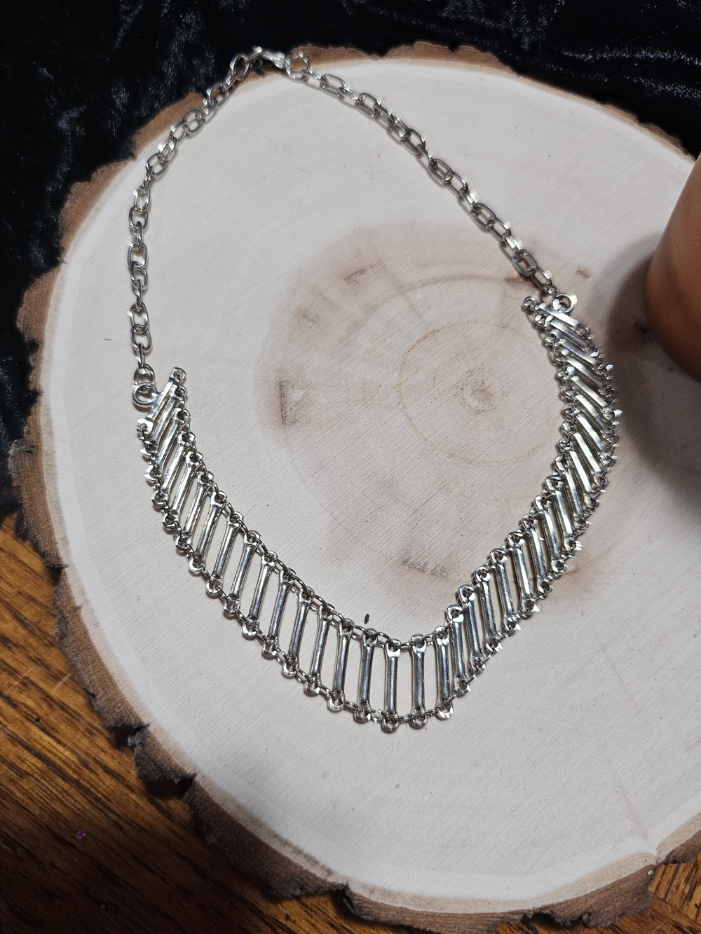 Silver V-Shaped Link Statement Necklace